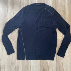 jcrew 100% merino wool zipper sweater mens XL navy blue crewneck